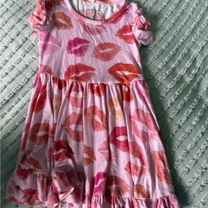 Posh Peanut Pink Kiss-Print Ruffle Hem Dress